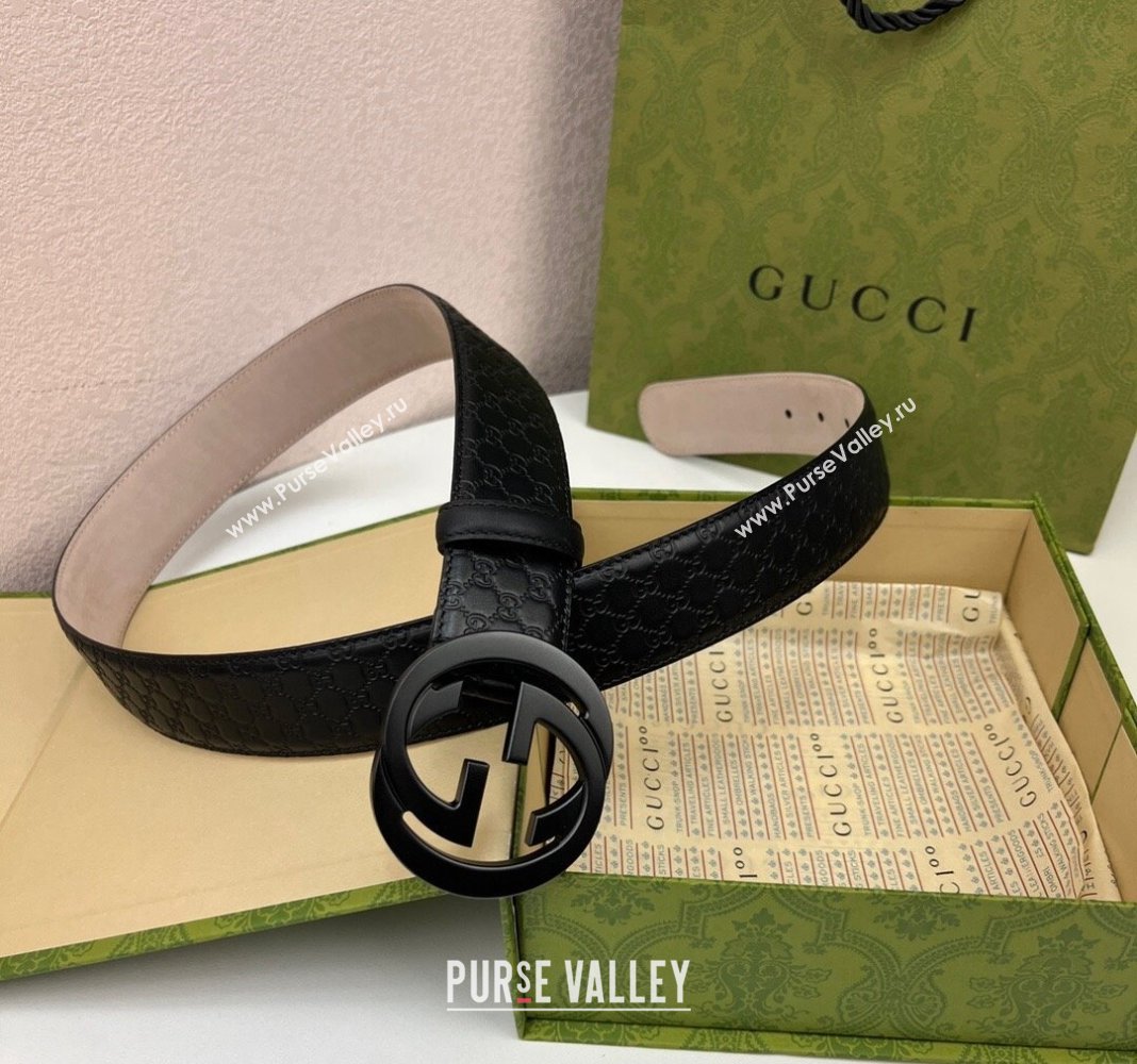 Gucci GG Leather Belt 4cm with Interlocking G Black 2024 040805 (99-240408097)