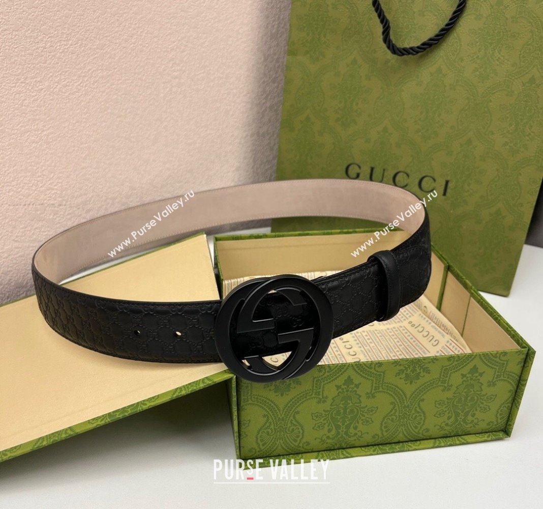 Gucci GG Leather Belt 4cm with Interlocking G Black 2024 040805 (99-240408097)
