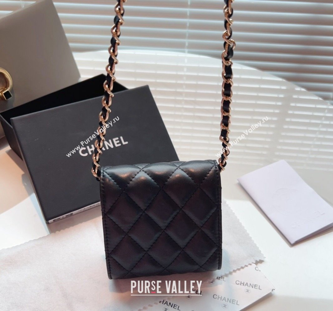 Chanel Heart Quilted Leather Coin Purse Wallet on Chain Black 2024 (99-240408127)