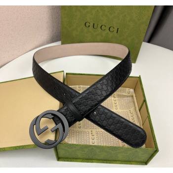 Gucci GG Leather Belt 4cm with Interlocking G Black 2024 040805 (99-240408097)