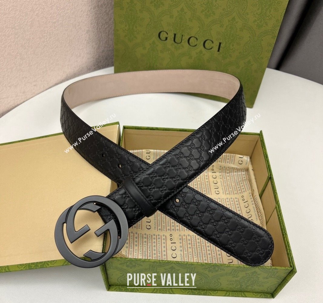 Gucci GG Leather Belt 4cm with Interlocking G Black 2024 040805 (99-240408097)