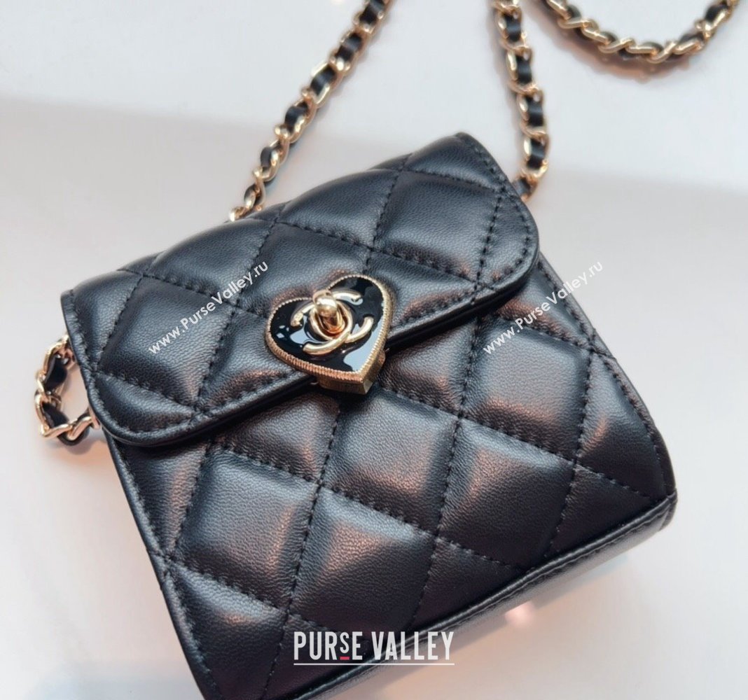 Chanel Heart Quilted Leather Coin Purse Wallet on Chain Black 2024 (99-240408127)
