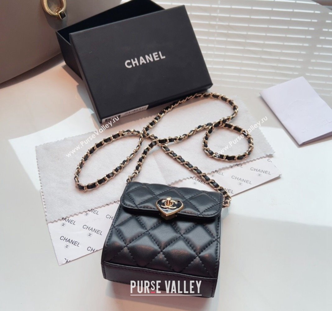 Chanel Heart Quilted Leather Coin Purse Wallet on Chain Black 2024 (99-240408127)