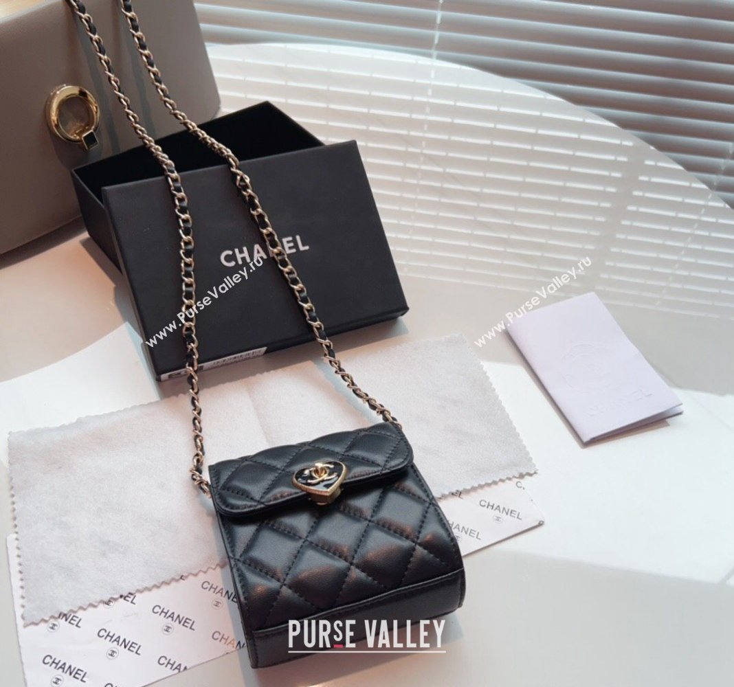 Chanel Heart Quilted Leather Coin Purse Wallet on Chain Black 2024 (99-240408127)