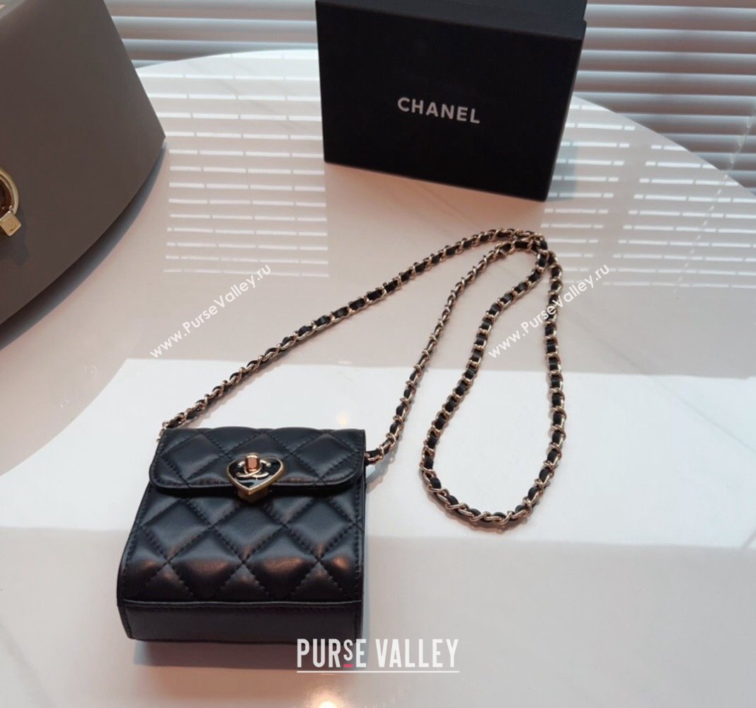Chanel Heart Quilted Leather Coin Purse Wallet on Chain Black 2024 (99-240408127)