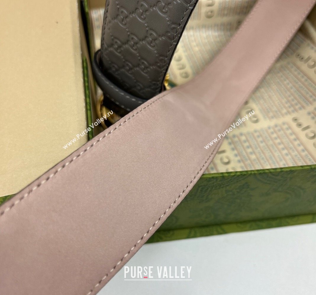 Gucci GG Leather Belt 4cm with Interlocking G Grey/Gold 2024 040805 (99-240408102)