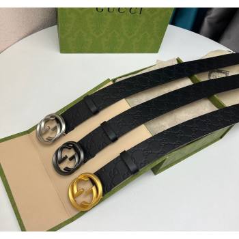 Gucci Black GG Leather Belt 4cm with Interlocking G 2024 040802 (99-240408104)