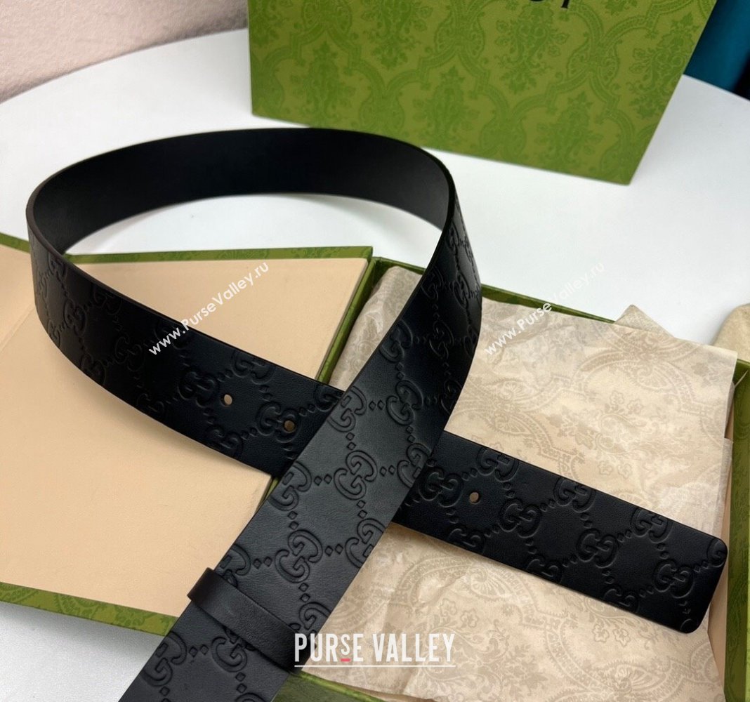 Gucci Black GG Leather Belt 4cm with Interlocking G 2024 040802 (99-240408104)