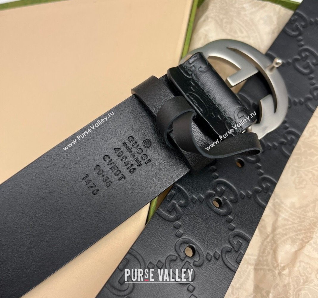 Gucci Black GG Leather Belt 4cm with Interlocking G 2024 040802 (99-240408104)