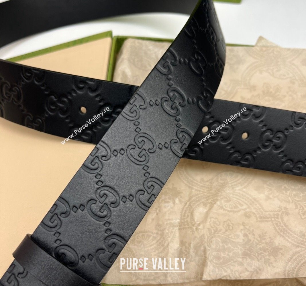 Gucci Black GG Leather Belt 4cm with Interlocking G 2024 040802 (99-240408104)