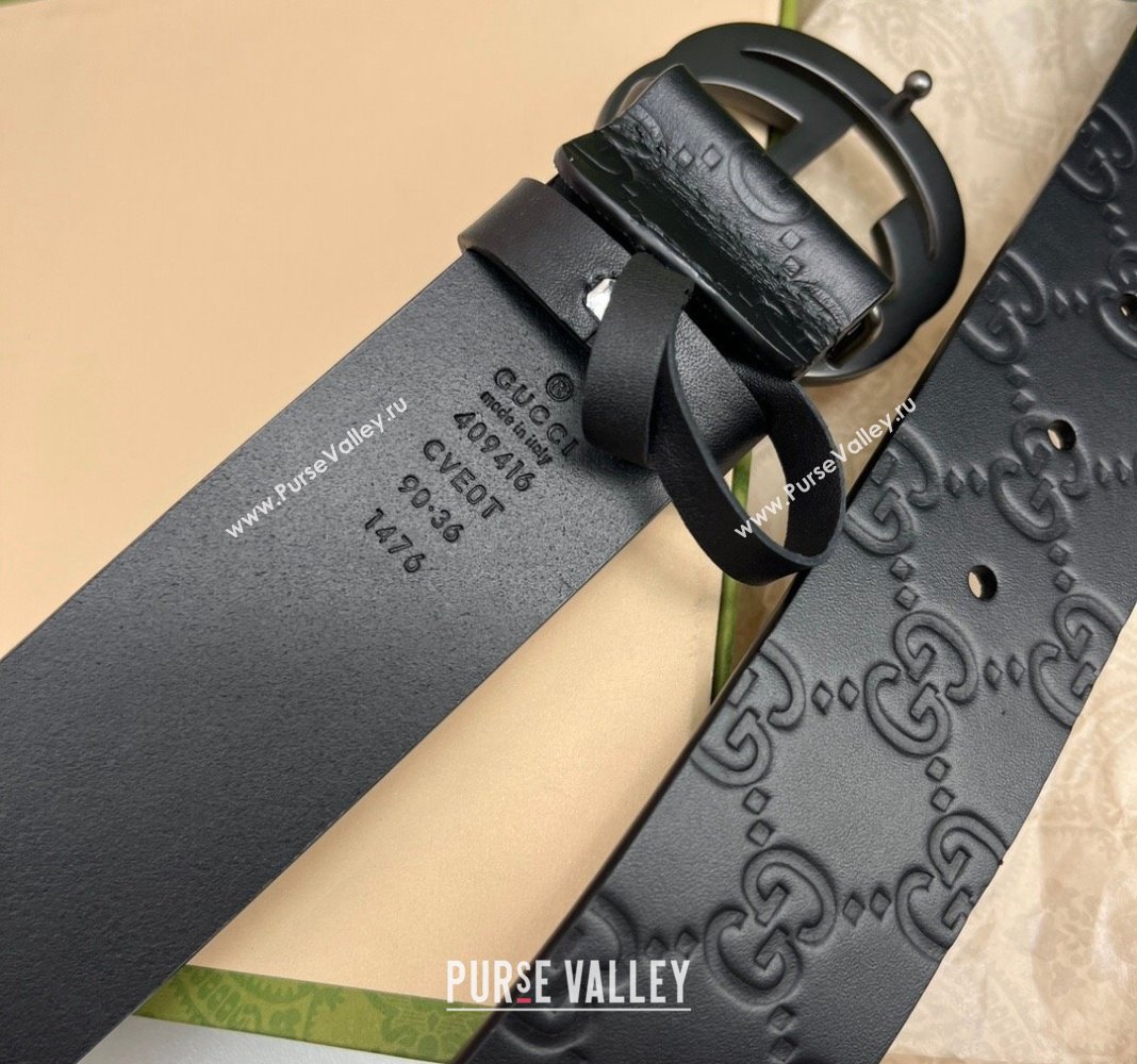 Gucci Black GG Leather Belt 4cm with Interlocking G 2024 040802 (99-240408104)