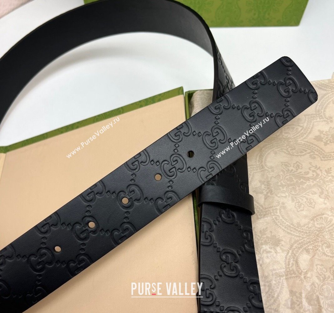 Gucci Black GG Leather Belt 4cm with Interlocking G 2024 040802 (99-240408104)
