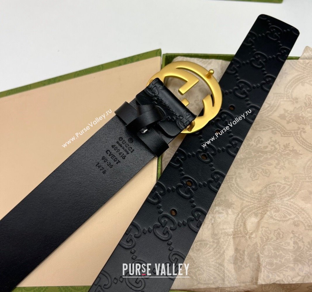 Gucci Black GG Leather Belt 4cm with Interlocking G 2024 040802 (99-240408104)
