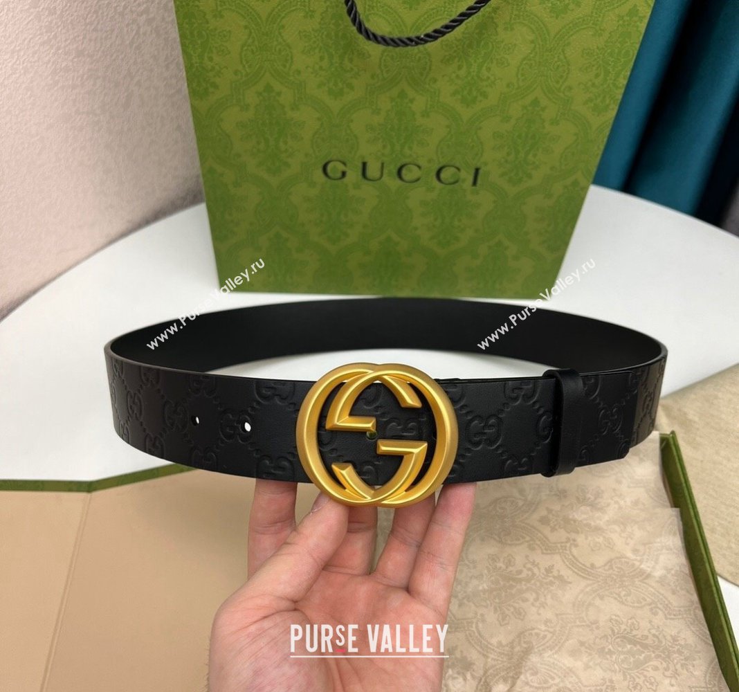 Gucci Black GG Leather Belt 4cm with Interlocking G 2024 040802 (99-240408104)