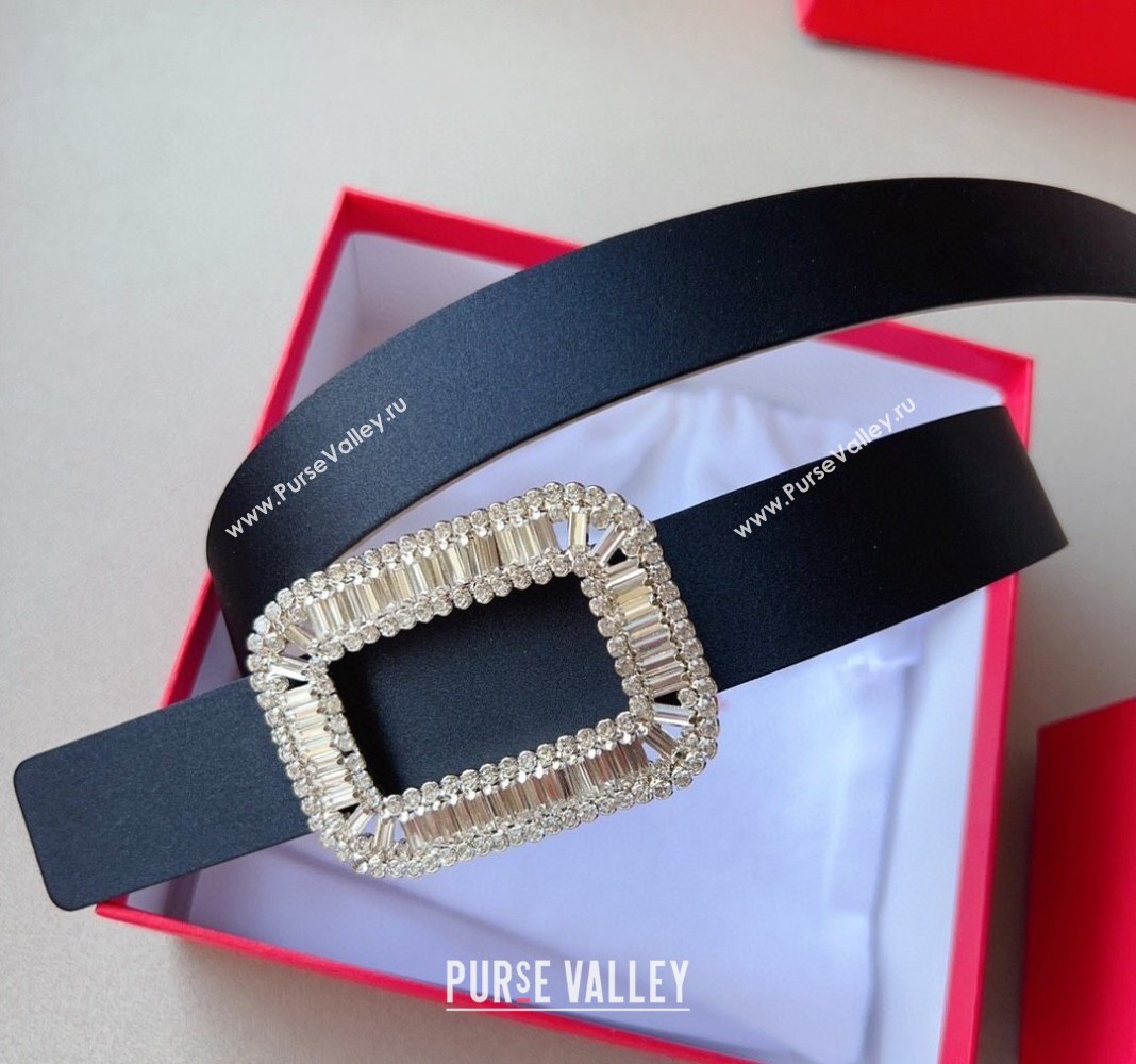 Roger Vivier Satin Belt 3cm with Flower Strass Buckle Black 2024 040801 (99-240408105)