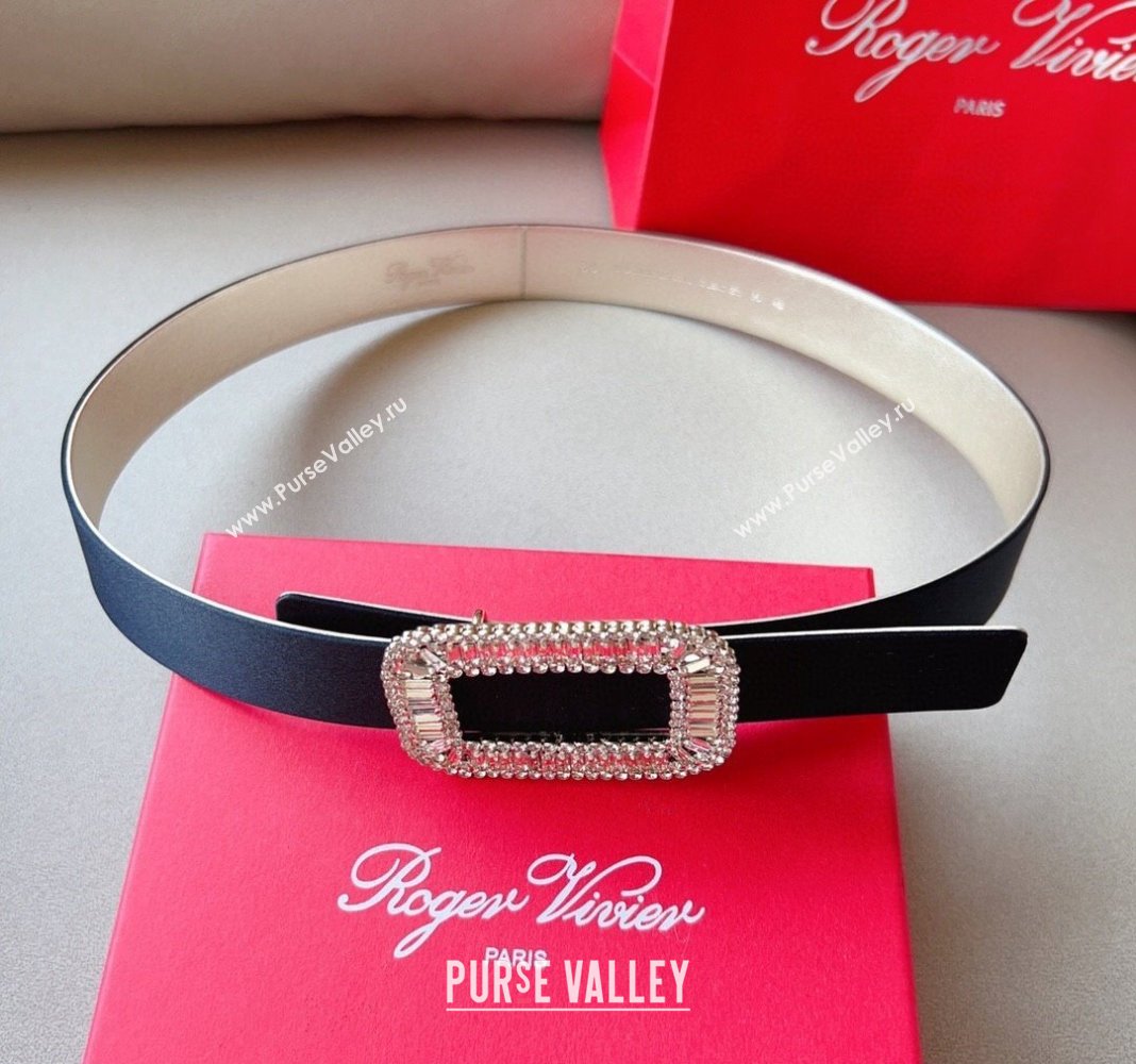 Roger Vivier Satin Belt 3cm with Flower Strass Buckle Black 2024 040801 (99-240408105)