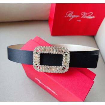 Roger Vivier Satin Belt 3cm with Flower Strass Buckle Black 2024 040801 (99-240408105)