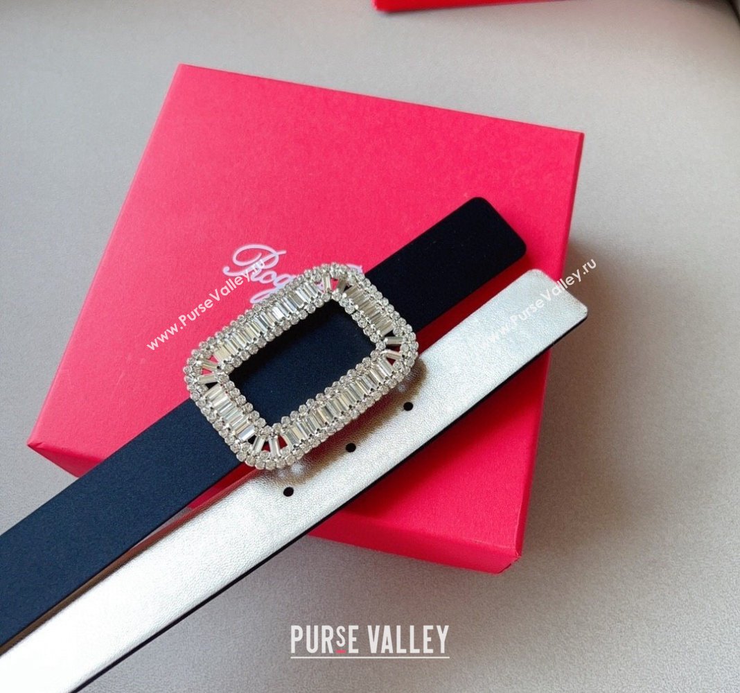 Roger Vivier Satin Belt 3cm with Flower Strass Buckle Black 2024 040801 (99-240408105)