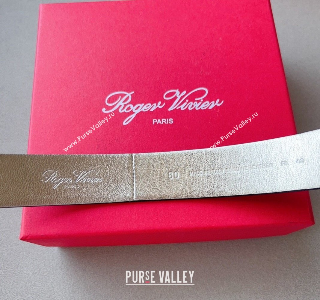 Roger Vivier Satin Belt 3cm with Flower Strass Buckle Black 2024 040801 (99-240408105)