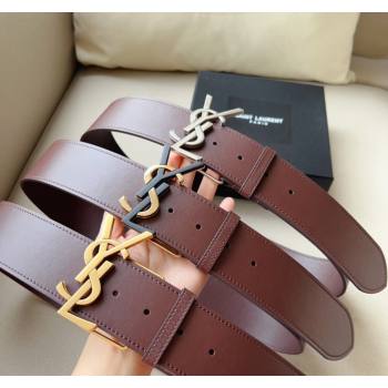 Saint Laurent Leather Wide Belt 5cm with YSL Buckle Burgundy 2024 0408 (99-240408113)