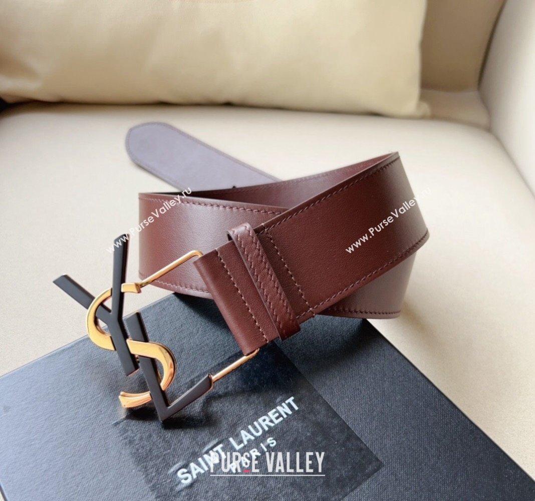 Saint Laurent Leather Wide Belt 5cm with YSL Buckle Burgundy 2024 0408 (99-240408113)