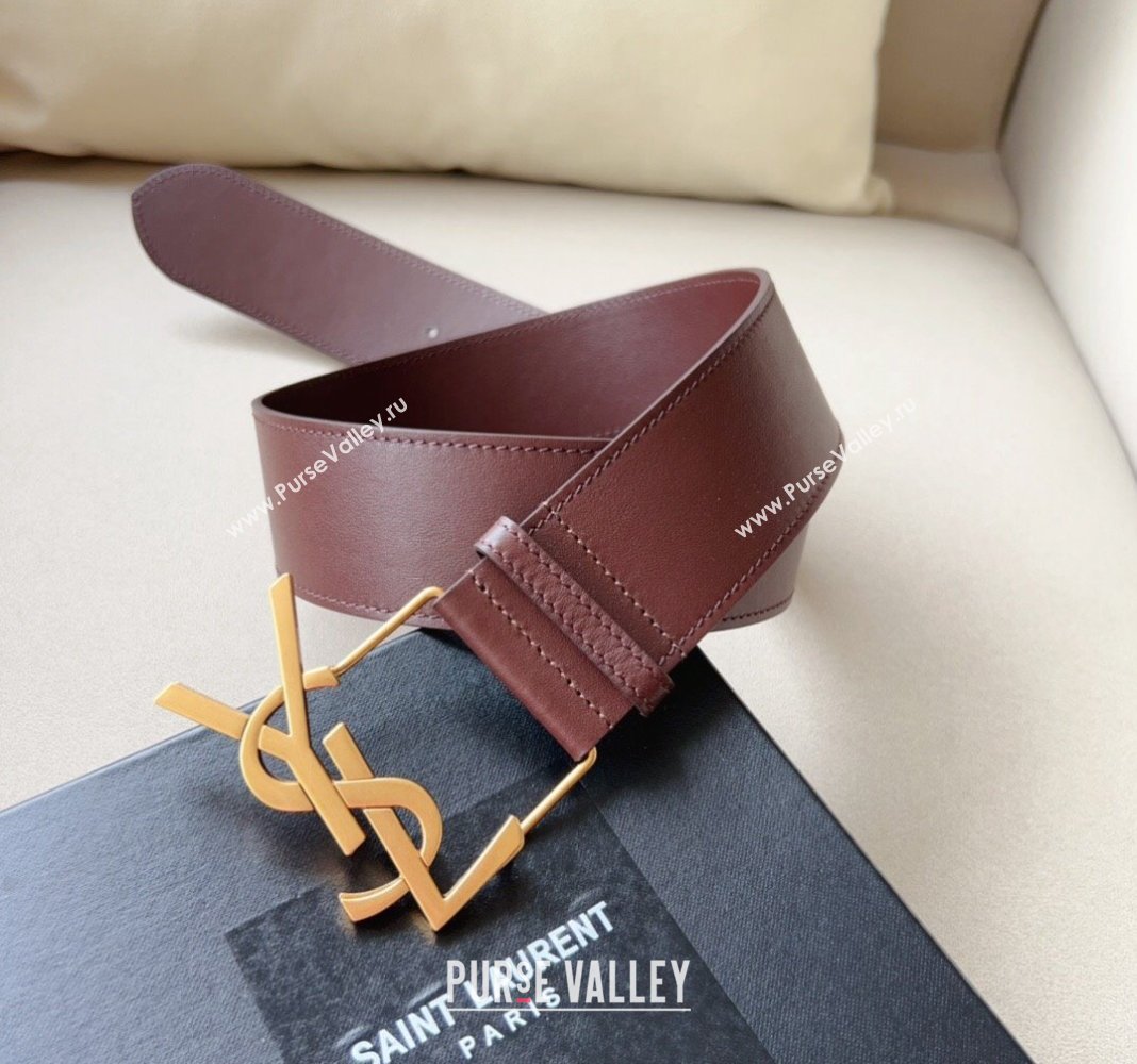 Saint Laurent Leather Wide Belt 5cm with YSL Buckle Burgundy 2024 0408 (99-240408113)