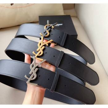 Saint Laurent Leather Wide Belt 5cm with YSL Buckle Black 2024 0408 (99-240408114)