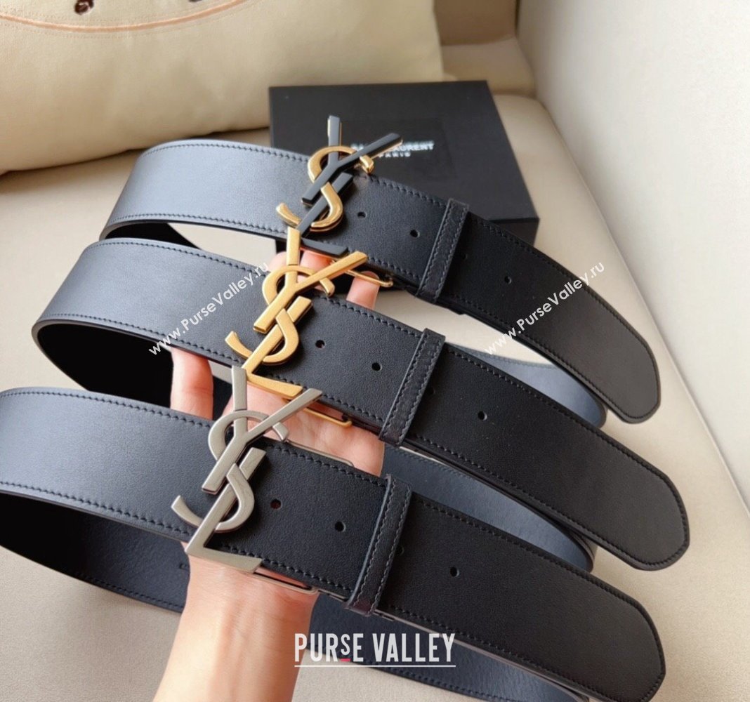 Saint Laurent Leather Wide Belt 5cm with YSL Buckle Black 2024 0408 (99-240408114)