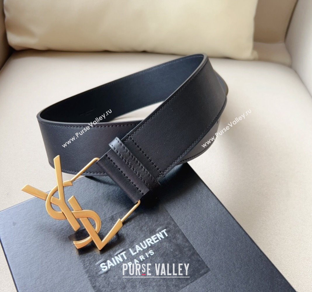 Saint Laurent Leather Wide Belt 5cm with YSL Buckle Black 2024 0408 (99-240408114)