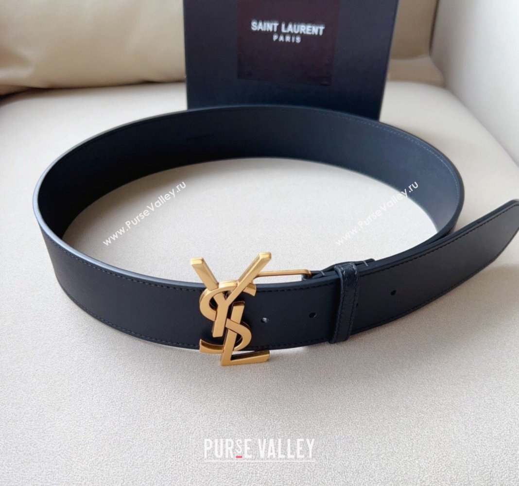 Saint Laurent Leather Wide Belt 5cm with YSL Buckle Black 2024 0408 (99-240408114)