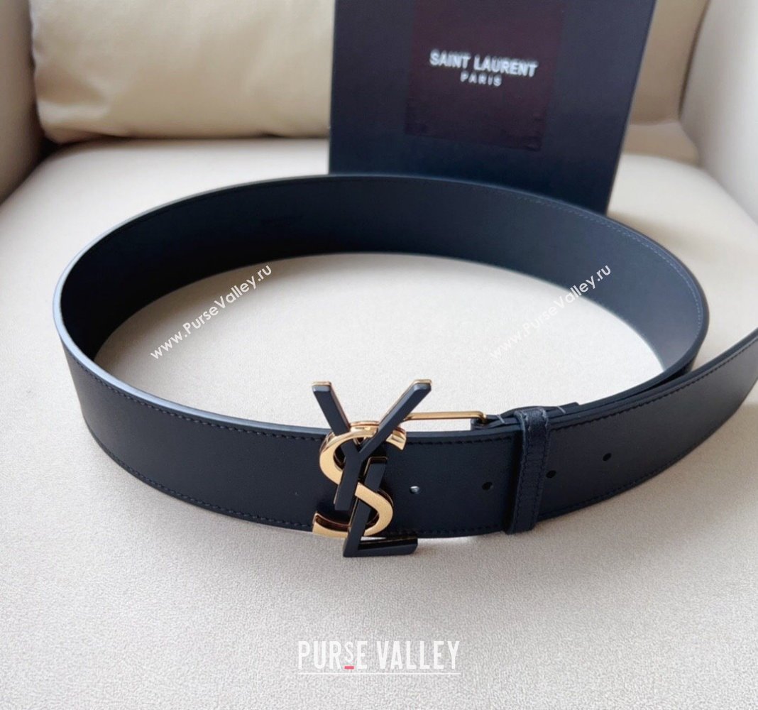Saint Laurent Leather Wide Belt 5cm with YSL Buckle Black 2024 0408 (99-240408114)