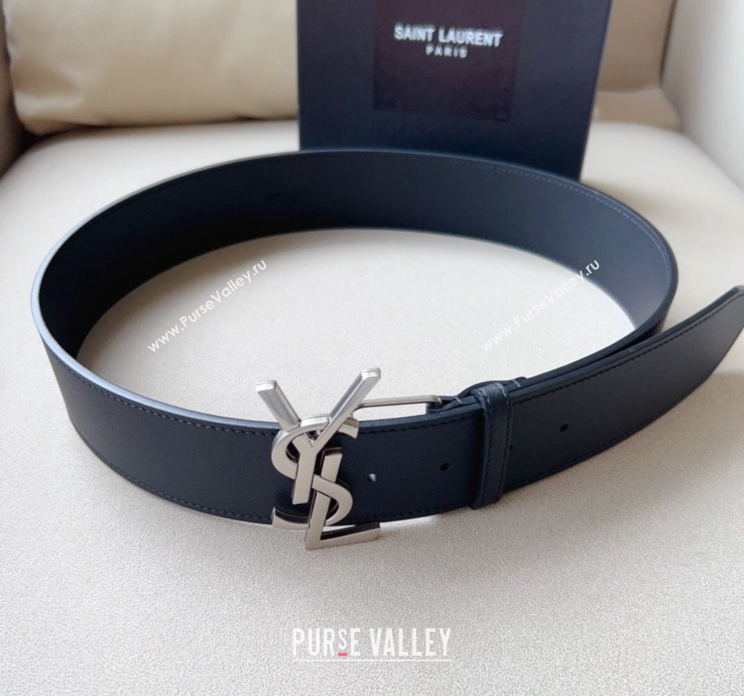 Saint Laurent Leather Wide Belt 5cm with YSL Buckle Black 2024 0408 (99-240408114)