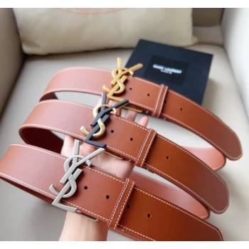 Saint Laurent Leather Wide Belt 5cm with YSL Buckle Silver 2024 0408 (99-240408115)