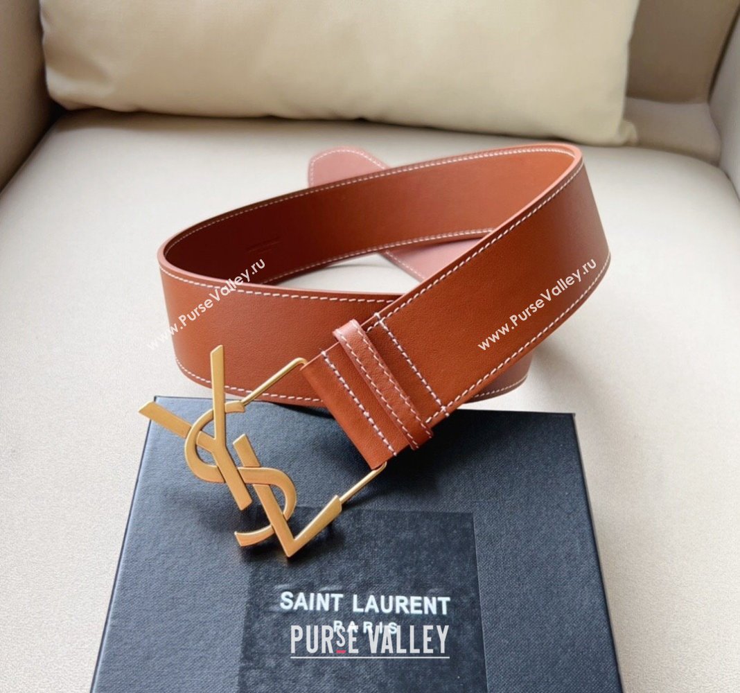 Saint Laurent Leather Wide Belt 5cm with YSL Buckle Silver 2024 0408 (99-240408115)