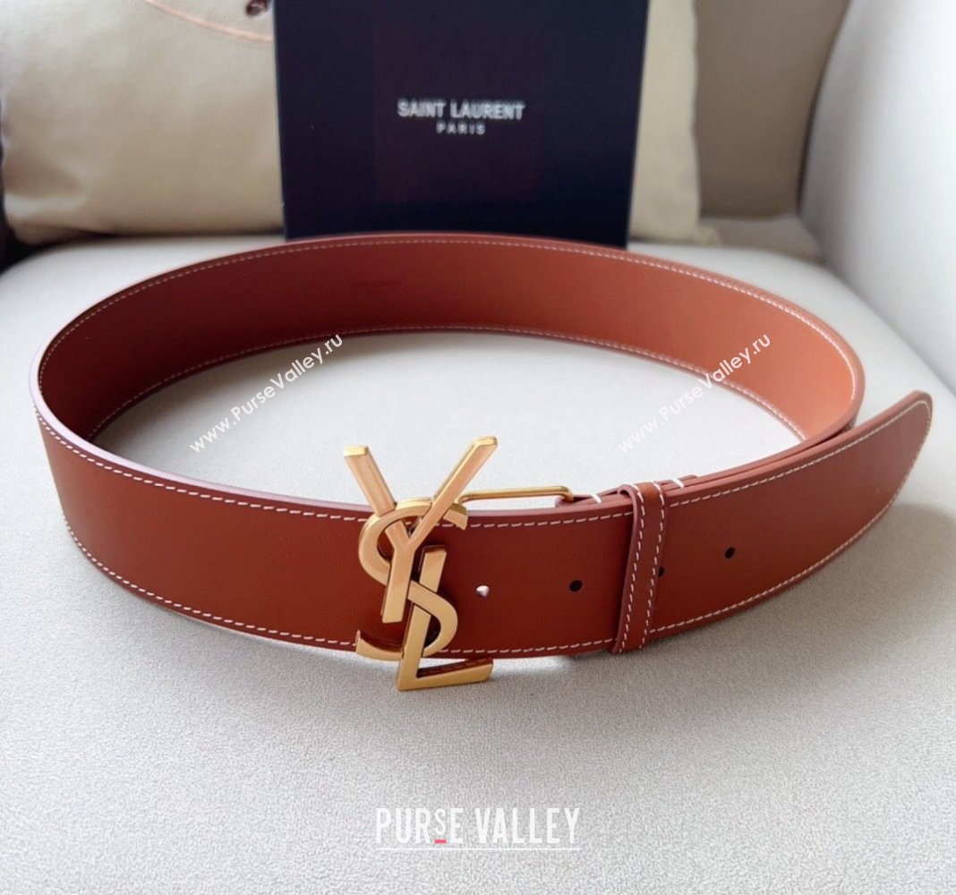 Saint Laurent Leather Wide Belt 5cm with YSL Buckle Silver 2024 0408 (99-240408115)