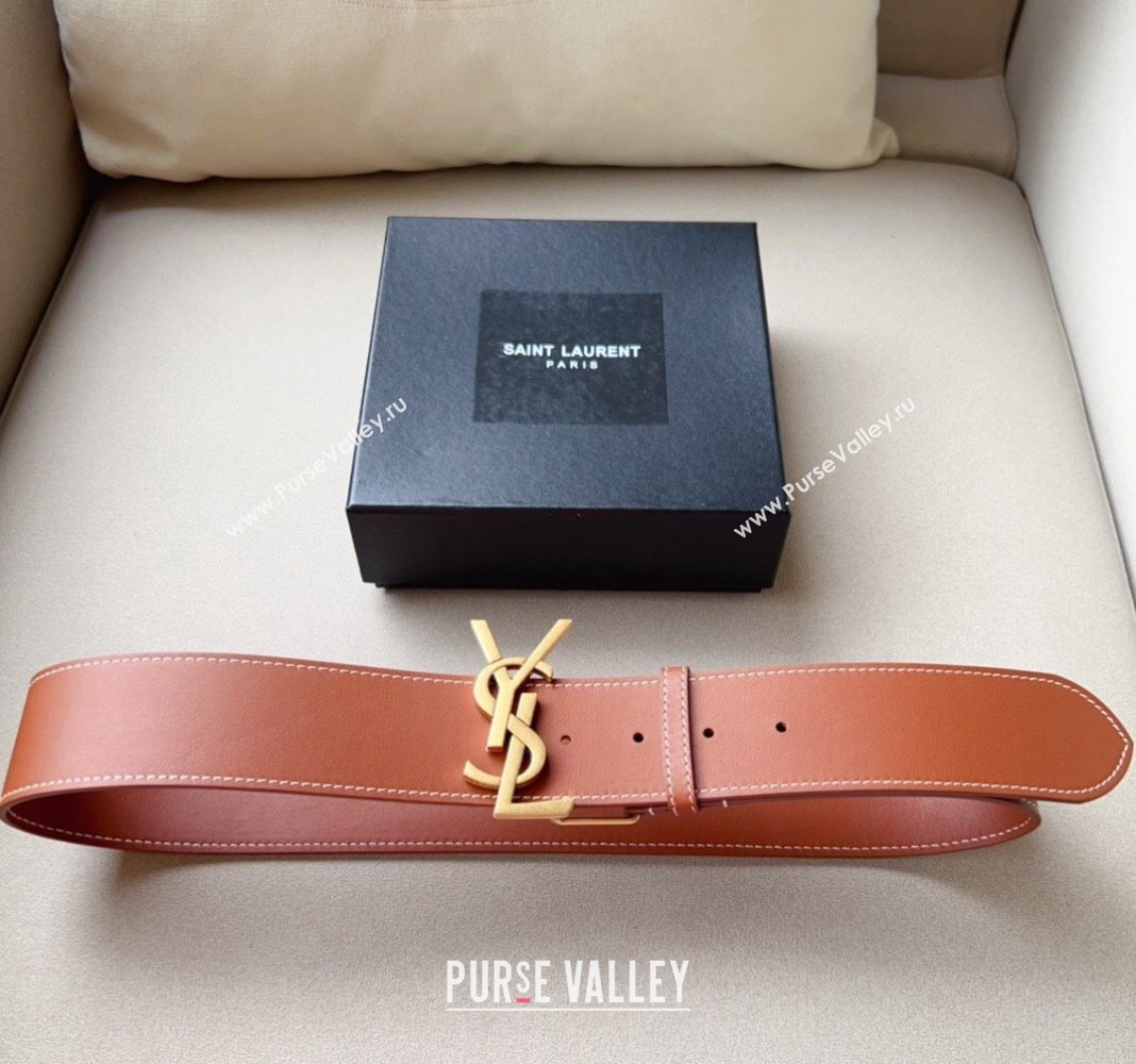 Saint Laurent Leather Wide Belt 5cm with YSL Buckle Silver 2024 0408 (99-240408115)