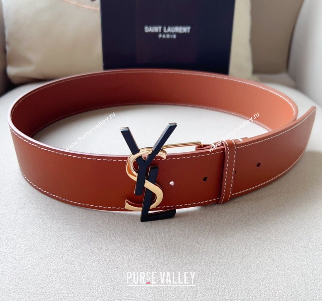 Saint Laurent Leather Wide Belt 5cm with YSL Buckle Silver 2024 0408 (99-240408115)