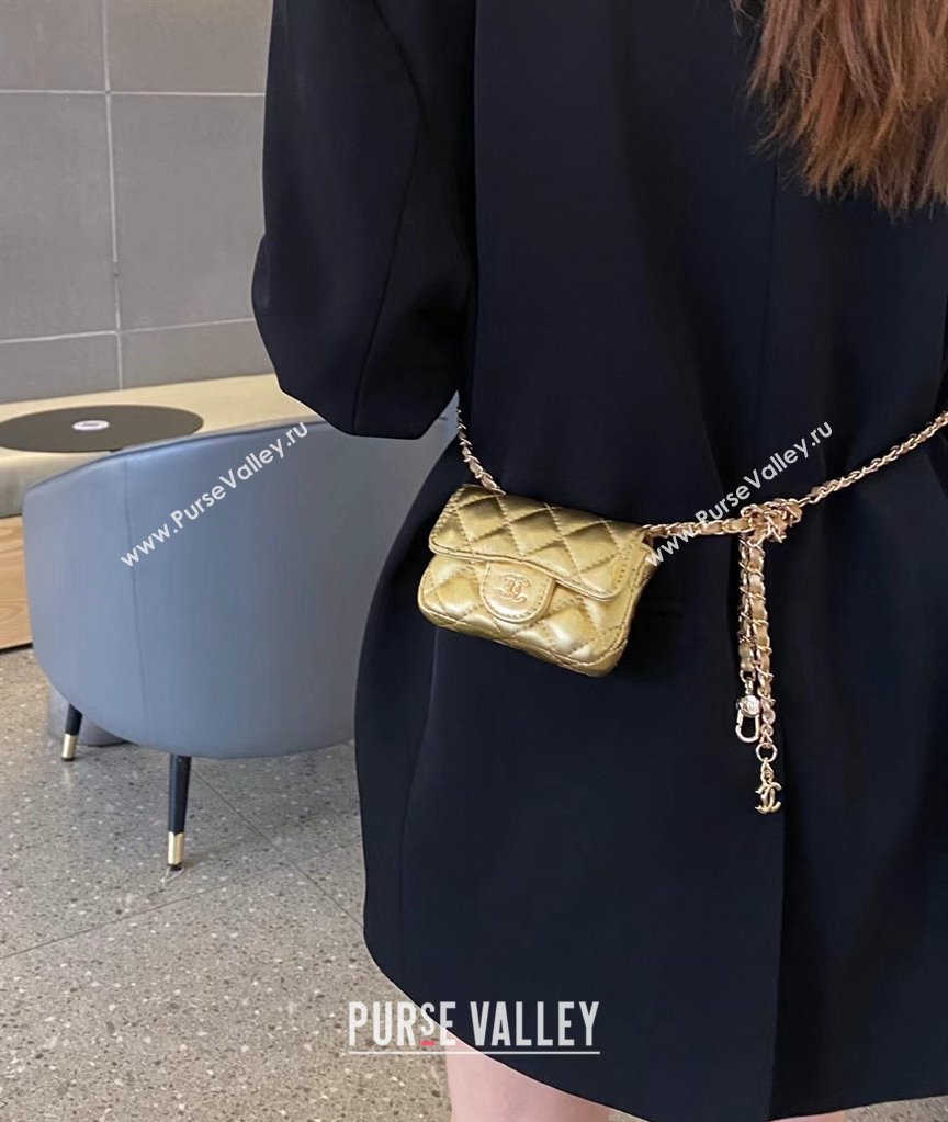 Chanel Quilted Metallic Leather Belt Bag Gold 2024 0408 (99-240408129)