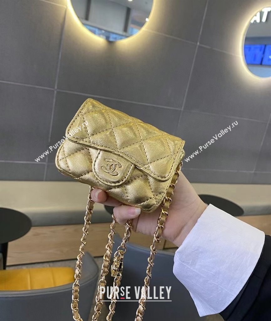 Chanel Quilted Metallic Leather Belt Bag Gold 2024 0408 (99-240408129)