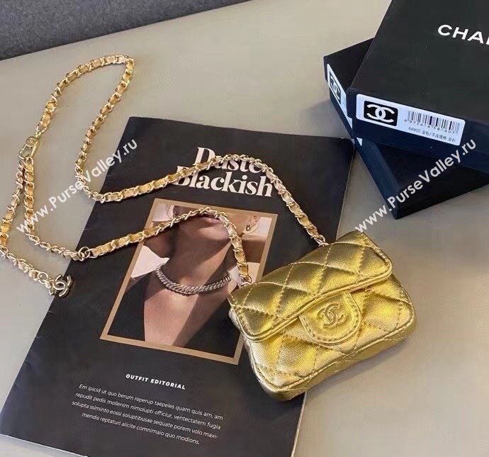 Chanel Quilted Metallic Leather Belt Bag Gold 2024 0408 (99-240408129)