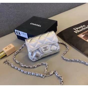 Chanel Quilted Metallic Leather Belt Bag Silver 2024 0408 (99-240408130)