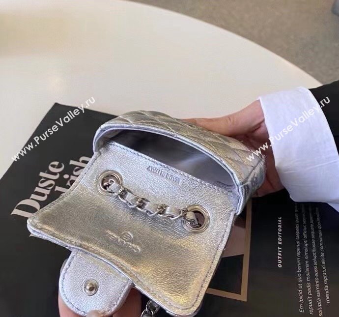 Chanel Quilted Metallic Leather Belt Bag Silver 2024 0408 (99-240408130)