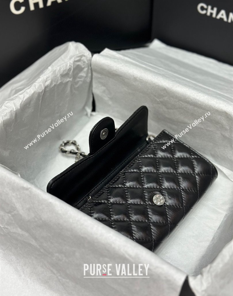 Chanel Quilted Leather Phone Holder Wallet WOC on Chain Set Black 2023 0407 (99-240408131)