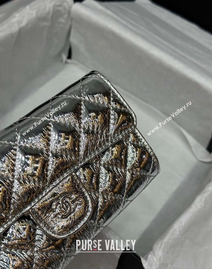Chanel Quilted Leather Phone Holder Wallet WOC on Chain Set Silver 2023 0407 (99-240408132)