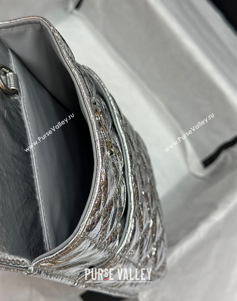 Chanel Quilted Leather Phone Holder Wallet WOC on Chain Set Silver 2023 0407 (99-240408132)