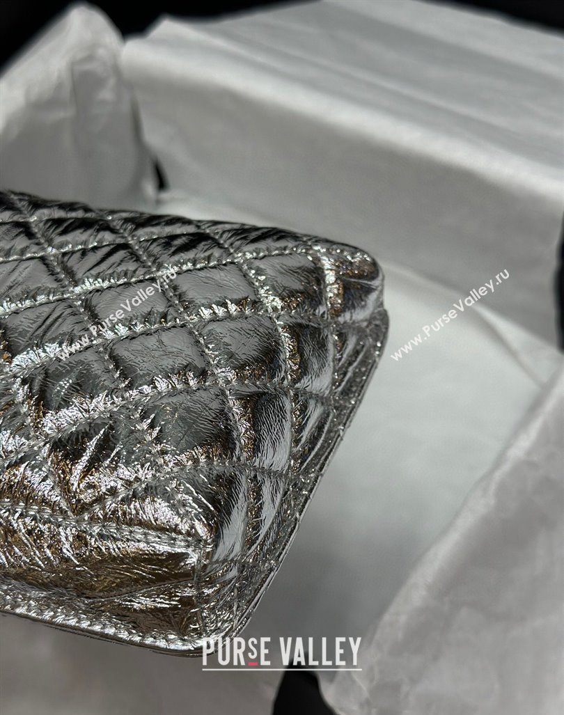 Chanel Quilted Leather Phone Holder Wallet WOC on Chain Set Silver 2023 0407 (99-240408132)