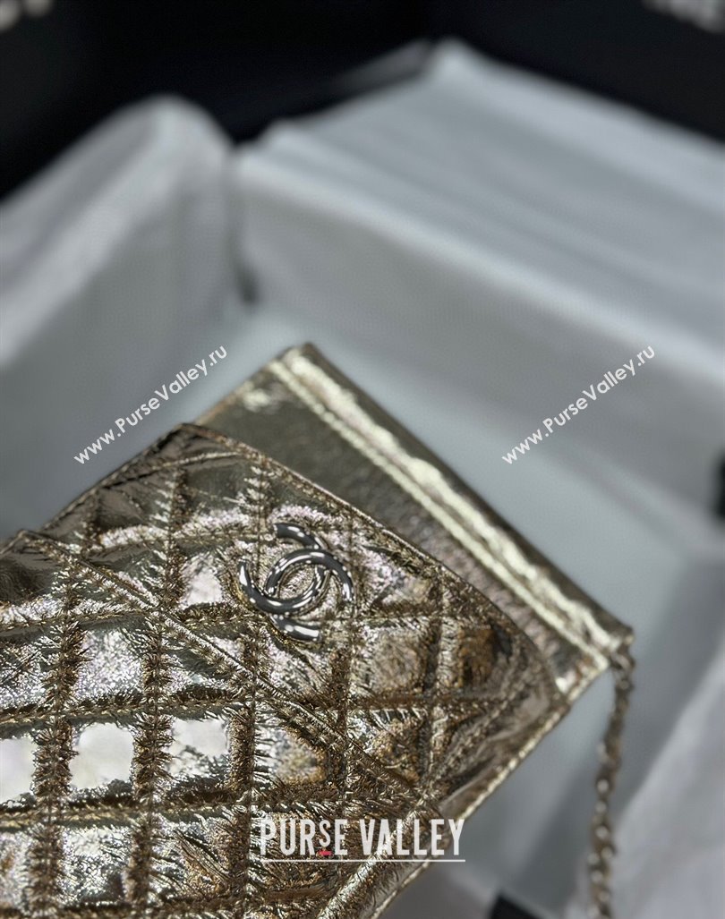 Chanel Quilted Leather Phone Holder Wallet WOC on Chain Set Gold 2023 0407 (99-240408133)