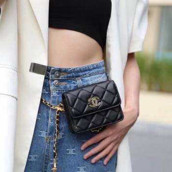 Chanel Quilted Leather Belt Bag with Star Black 2024 0408 (99-240408134)