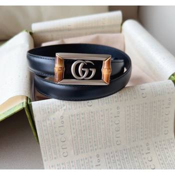 Gucci Leather Belt 2cm with GG Bamboo Buckle Black/Silver 2024 0509 (99-240509145)