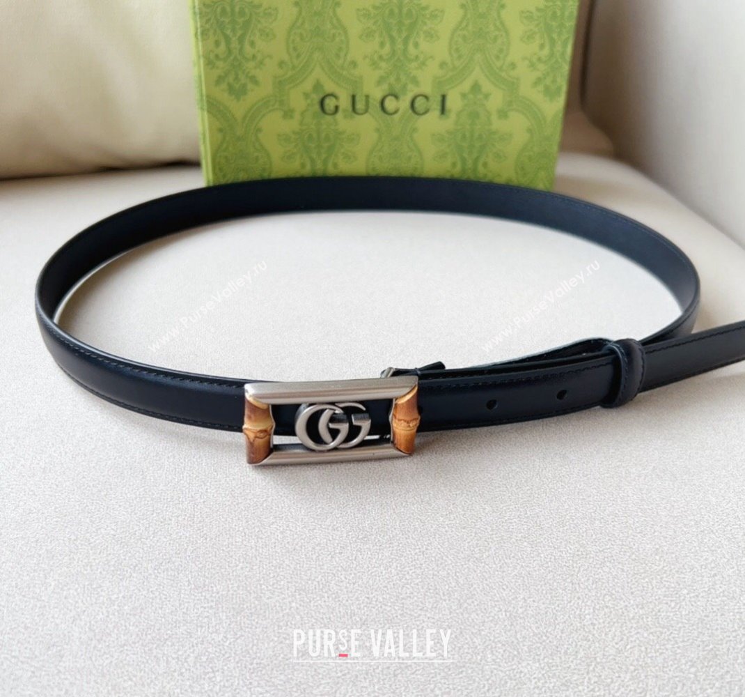 Gucci Leather Belt 2cm with GG Bamboo Buckle Black/Silver 2024 0509 (99-240509145)